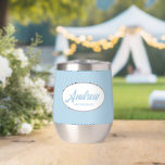 Light Blue Stylised Name Wedding Groomsman<br><div class="desc">Gift your wedding groomsman with this trendy and personalised, stainless steel wine tumbler with his name in stylised script inside a white, oval design. Background colour and script is a light blue. Personalise your wine tumbler by editing and replacing name with desired name. Available in many, popular wedding colour schemes....</div>