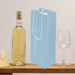 Light Blue Stylised Script Maid of Honour Wine Gift Bag