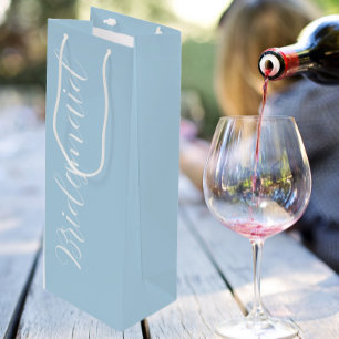 Light Blue Stylised Script Wedding Bridesmaid Wine Gift Bag
