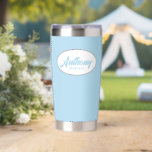 Light Blue Stylised Wedding Best Man<br><div class="desc">Gift your wedding Best Man with this personalised,  stainless steel,  thermal tumbler with his name in stylised script in a white oval design. Background colour and script is a trendy,  light blue colour. Personalise your thermal tumbler by editing and replacing Best Man's name with desired name.</div>