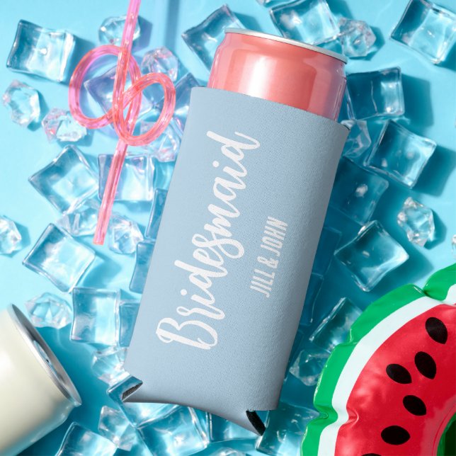 Light Blue Stylised Wedding Bridesmaid Seltzer Can Cooler (In Situ Summer)