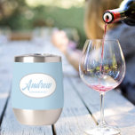 Light Blue Stylised Wedding Groomsman Name<br><div class="desc">Gift your wedding groomsman with this trendy and personalised, stainless steel wine tumbler with his name in stylised script inside a white, oval design. Background colour and script is a light blue. Personalise your wine tumbler by editing and replacing name with desired name. Available in many, popular wedding colour schemes....</div>