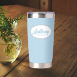 Light Blue Stylised Wedding Groomsman Name Insulated Tumbler<br><div class="desc">Gift your wedding groomsman with this trendy and personalised,  stainless steel,  thermal tumbler with his name in stylised script in a white oval design. Background and script is a light blue colour. Personalise your thermal tumbler by editing and replacing groomsman's name with desired name.</div>