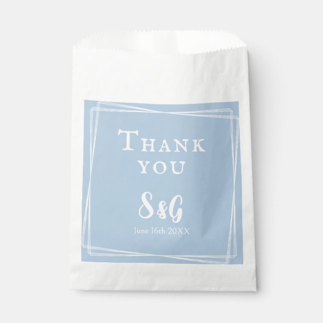 Light Blue Stylish Script Custom Elegant Wedding Favour Bags (Front)