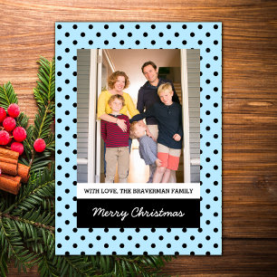 Light Blue Sweet Polka Dot Holiday Photo Flat Card