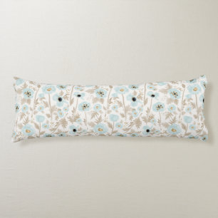  Light Blue Tan Watercolor Poppies Pattern Body Cushion
