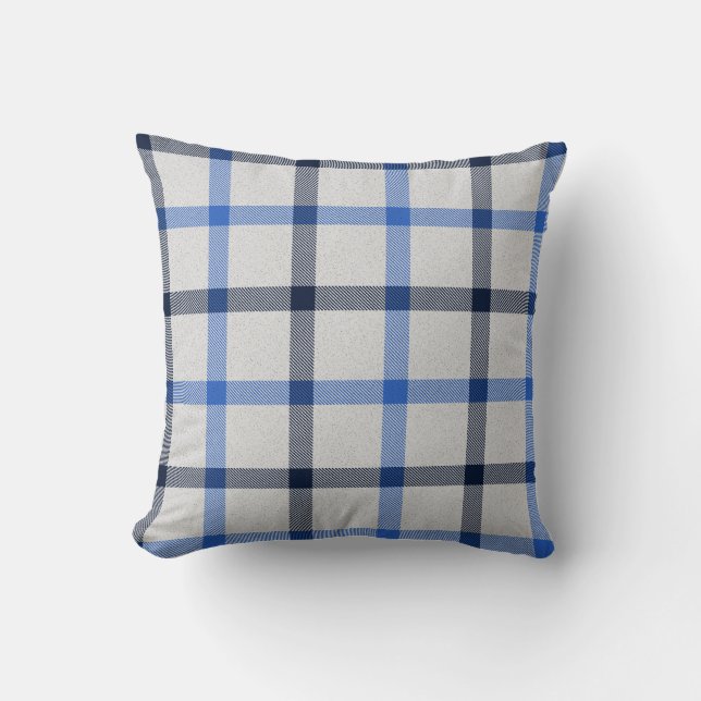 Light  blue tartan plaid chequered country villa cushion (Front)