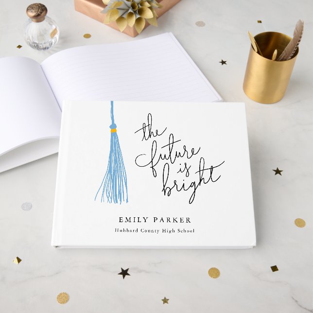 Light Blue Tassel The Future Is Bright Graduation Guest Book (Front Open)