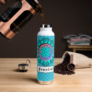Light Blue/Teal Clover Ribbon by Kenneth Yoncich Water Bottle