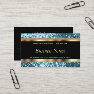 Light Blue Teal Glitter and Elegant Gold Business Card