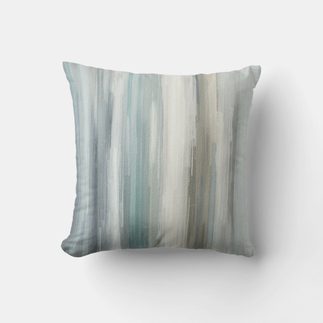 Light Blue Teal Gray Brown Abstract Stripe Cushion (Front)