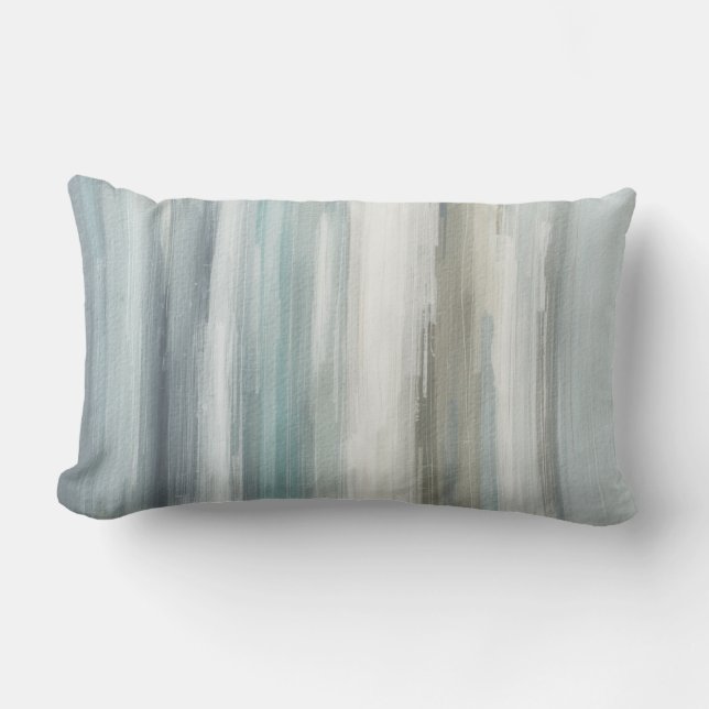 Light Blue Teal Gray Brown Abstract Stripe Lumbar Cushion (Front)