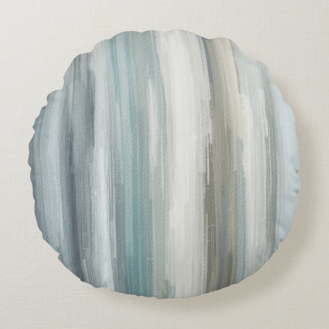 Light Blue Teal Gray Brown Abstract Stripe Round Cushion (Front)