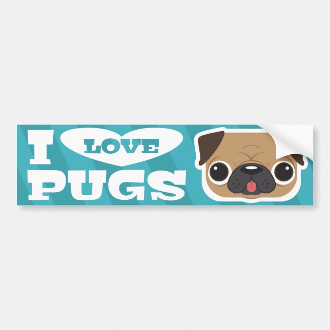 Light Blue Teal I LOVE PUGS bumpersticker Bumper Sticker (Front)