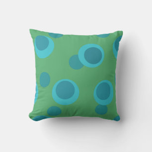 Light Blue, Teal, Slate retro dots on Olive Cushion