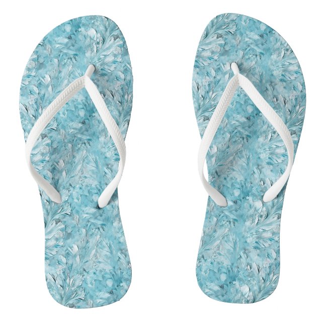 Light Blue Tempera Leaf Pattern Jandals (Footbed)