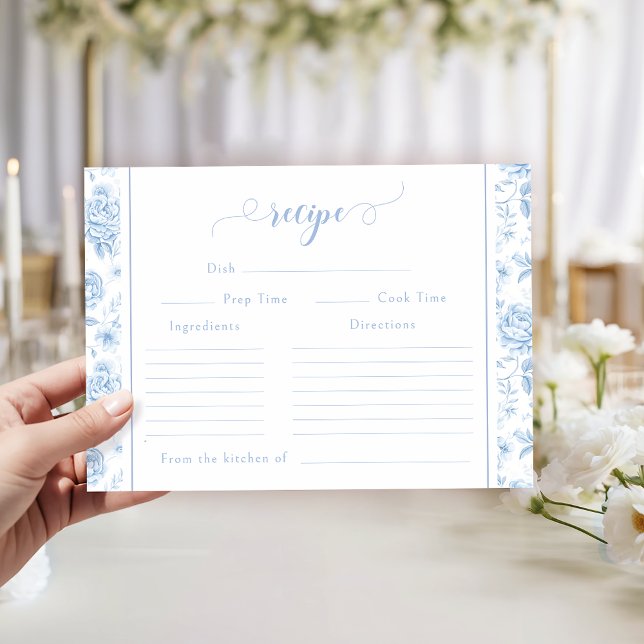 Light Blue Toile Floral Bridal Shower Recipe Card (Creator Uploaded)