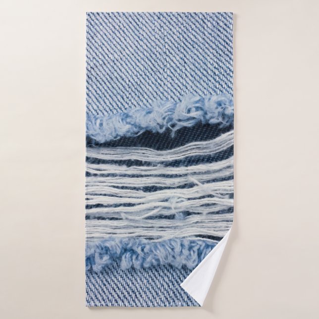 Light blue torn Jeans texture. Bath Towel (Bath Towel)