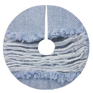 Light Blue Torn Jeans Texture Brushed Polyester Tree Skirt