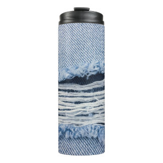 Light blue torn Jeans texture. Thermal Tumbler
