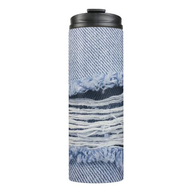 Light Blue Torn Jeans Texture Thermal Tumbler (Front)