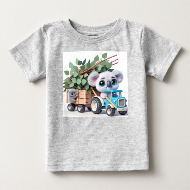 Light Blue Tractor with Koala Baby T-Shirt (Front)