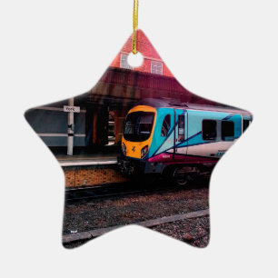 Light blue train ceramic tree decoration