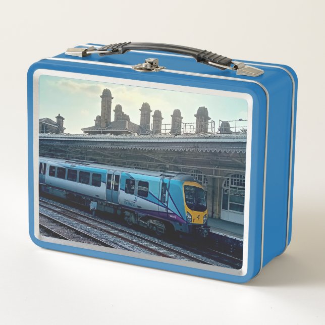 Light blue train , Sheffield station Metal Lunch Box (Front)
