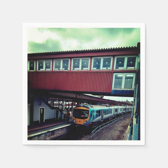 Light blue train , under the bridge  napkin (Front)