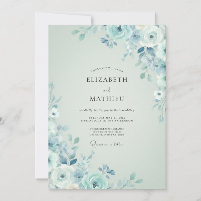 Light Blue Tranquil Winter Wedding Invitation (Front)