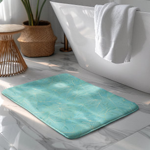 Light blue tropical palm leaves pattern bath mat