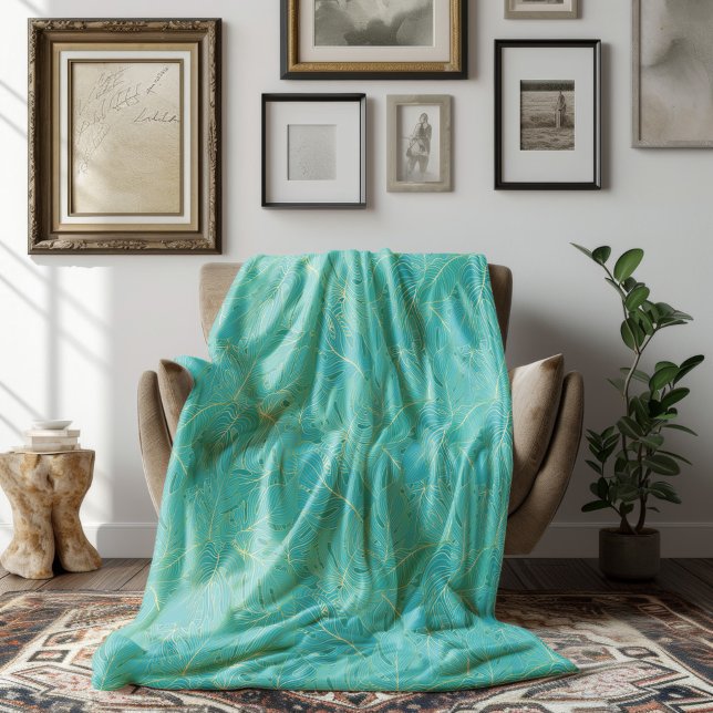 Light blue tropical palm leaves pattern fleece blanket (Creator Uploaded)