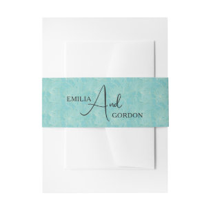 Light blue tropical palm leaves pattern invitation belly band