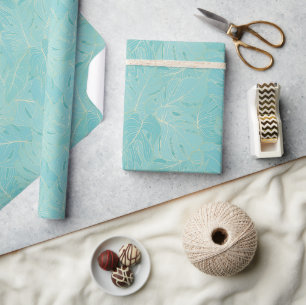Light blue tropical palm leaves pattern wrapping paper