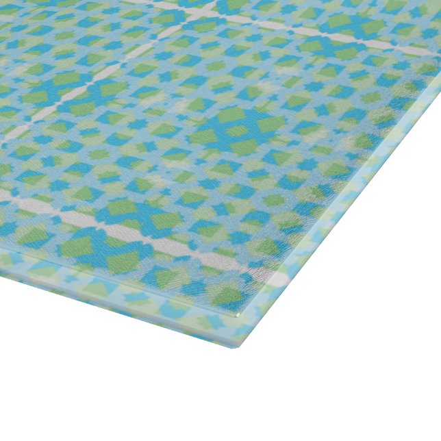 Light Blue Turquoise Tile Glass Cutting Board (Corner)
