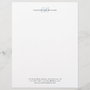 Light Blue Two Letter Initial Monogram Name Office Custom Letterhead