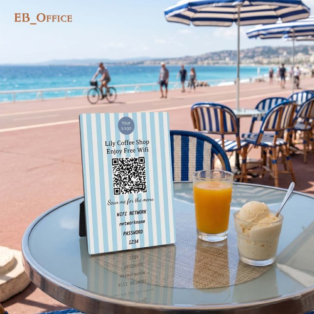 Light Blue Vertical Stripes QR Code Wifi Pedestal  Plaque (Modern Blue Vertical Stripes
QR Code Wifi-Fi Plaque
5” X 7”
)