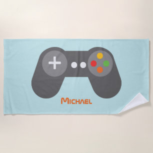 Light Blue Video Game Controller Beach Towel