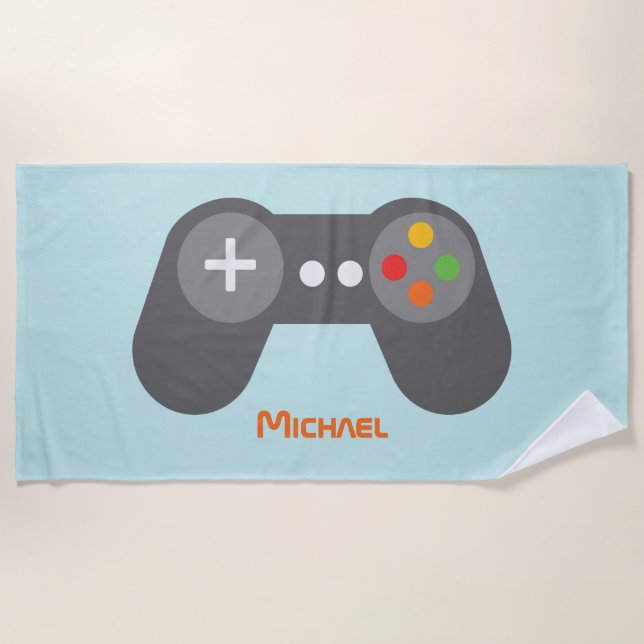 Light Blue Video Game Controller Beach Towel (Front)