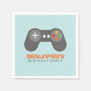 Light Blue Video Game Controller Birthday Napkin