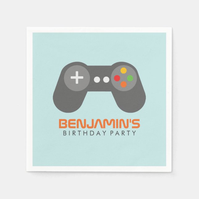 Light Blue Video Game Controller Birthday Napkin (Front)