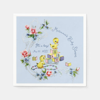 Light Blue Vintage Baby Boy Baby Shower Napkin