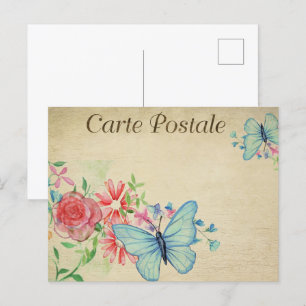 Light Blue Vintage Butterflies Postcard