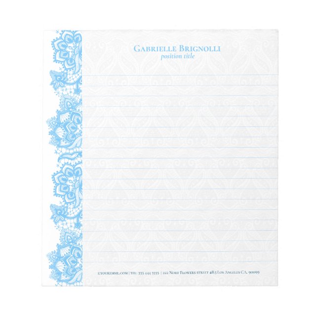 Light-blue vintage floral lace notepad (Front)