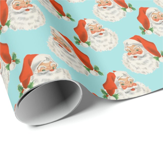 Light Blue | Vintage Santa Wrapping Paper (Roll Corner)