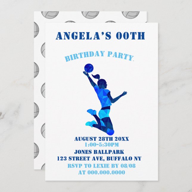 Light Blue Volleyball Birthday Party Invites (Front/Back)