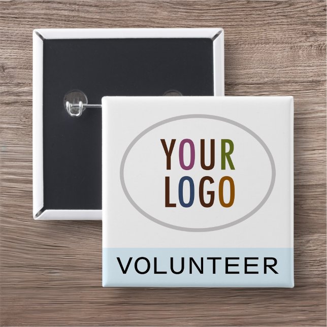 Light Blue Volunteer Pin Badge Logo Square Button (MISOOK Volunteer Square Button with Logo)