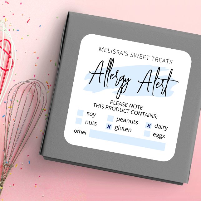 Light Blue Watercolor Allergy Alert Warning Square Sticker (Creator Uploaded)