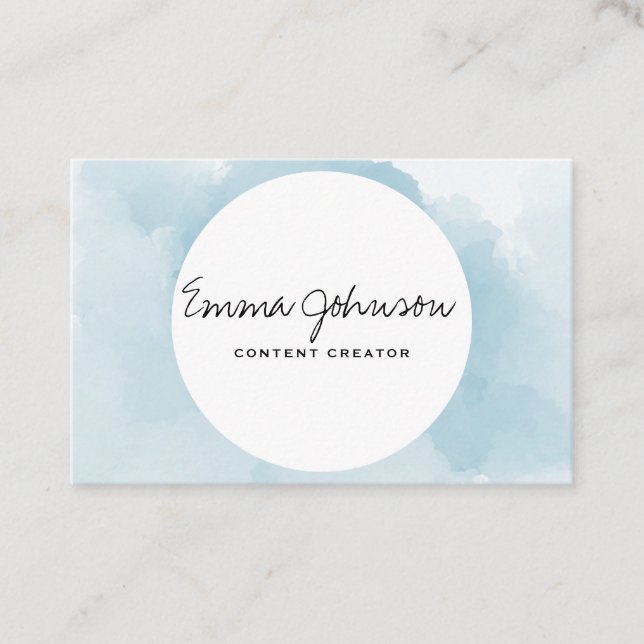 Light blue watercolor business card (Front)
