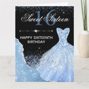 Light Blue Watercolor Dress Sweet 16 Birthday Card
